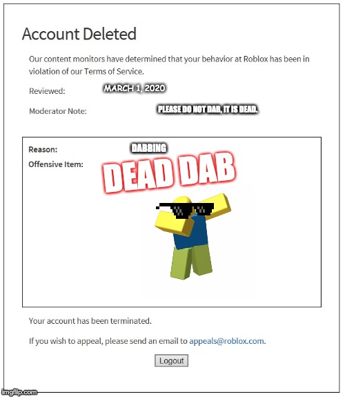 Banned From Roblox Imgflip - roblox banned 2020