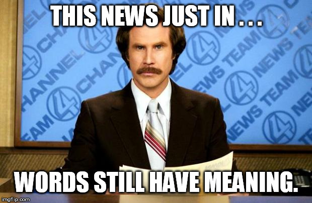 BREAKING NEWS | THIS NEWS JUST IN . . . WORDS STILL HAVE MEANING. | image tagged in breaking news | made w/ Imgflip meme maker