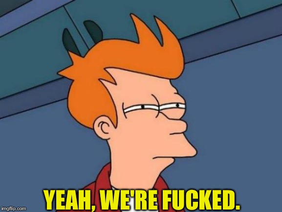 Futurama Fry Meme | YEAH, WE'RE F**KED. | image tagged in memes,futurama fry | made w/ Imgflip meme maker