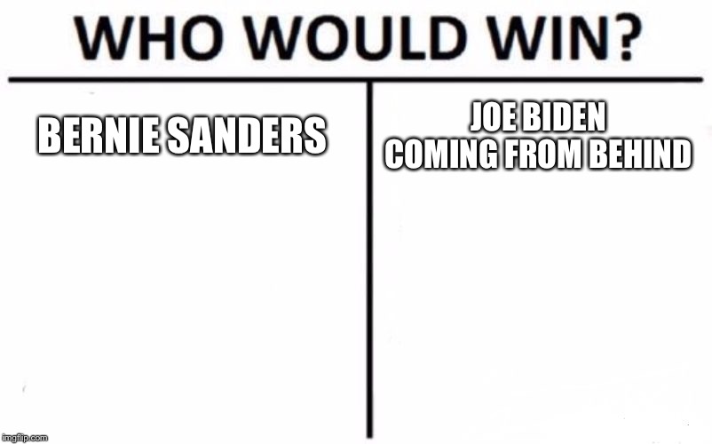 Who Would Win? | BERNIE SANDERS; JOE BIDEN COMING FROM BEHIND | image tagged in memes,who would win | made w/ Imgflip meme maker