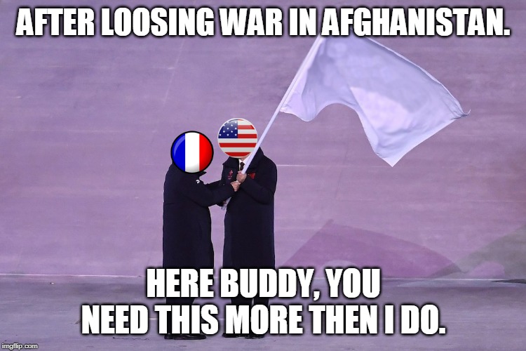 Handing over the white flag | AFTER LOOSING WAR IN AFGHANISTAN. HERE BUDDY, YOU NEED THIS MORE THEN I DO. | image tagged in afghanistan,war,surrender | made w/ Imgflip meme maker
