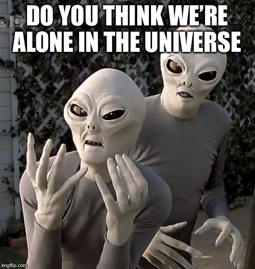 Aliens | DO YOU THINK WE’RE ALONE IN THE UNIVERSE | image tagged in aliens | made w/ Imgflip meme maker