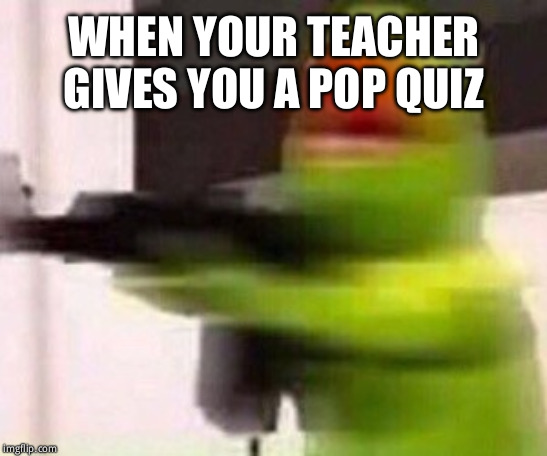 school shooter (muppet) | WHEN YOUR TEACHER GIVES YOU A POP QUIZ | image tagged in school shooter muppet | made w/ Imgflip meme maker