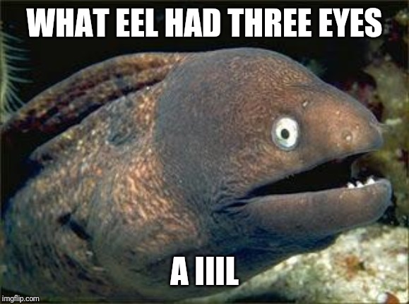 Bad Joke Eel | WHAT EEL HAD THREE EYES; A IIIL | image tagged in bad joke eel | made w/ Imgflip meme maker