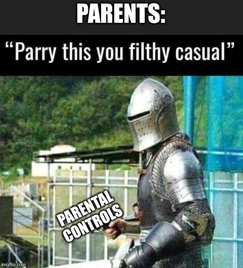 Parry this | PARENTS: PARENTAL CONTROLS | image tagged in parry this | made w/ Imgflip meme maker