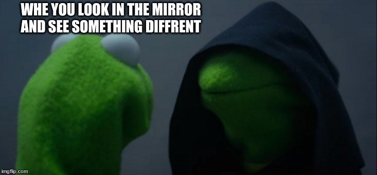Evil Kermit Meme | WHE YOU LOOK IN THE MIRROR AND SEE SOMETHING DIFFRENT | image tagged in memes,evil kermit | made w/ Imgflip meme maker