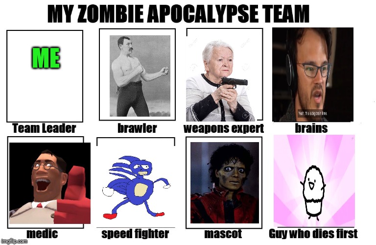 Best sqad | ME | image tagged in my zombie apocalypse team,muffin,asdfmovie,asdf movie,gifs,memes | made w/ Imgflip meme maker