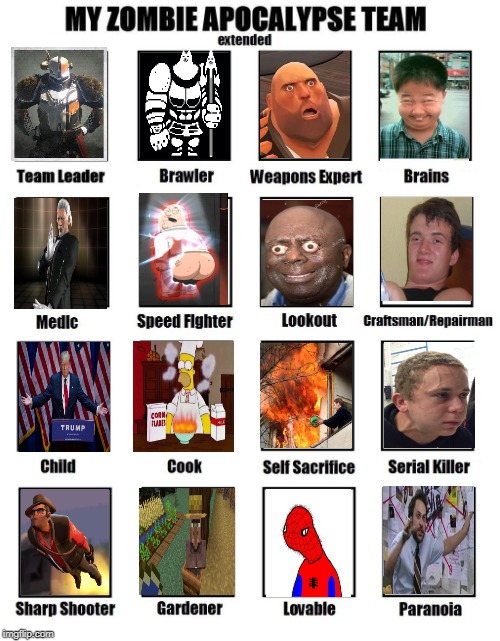 My Team | image tagged in my zombie apocalypse team | made w/ Imgflip meme maker
