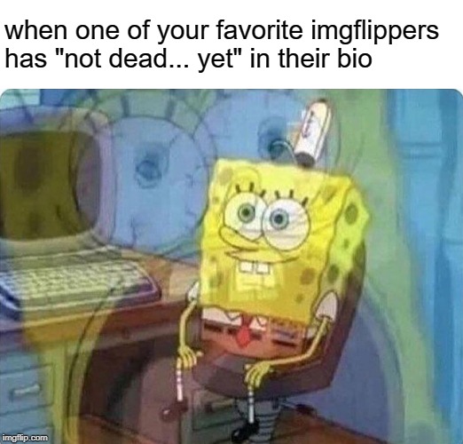 when one of your favorite imgflippers has "not dead... yet" in their bio | image tagged in memes,dying inside,suicide | made w/ Imgflip meme maker