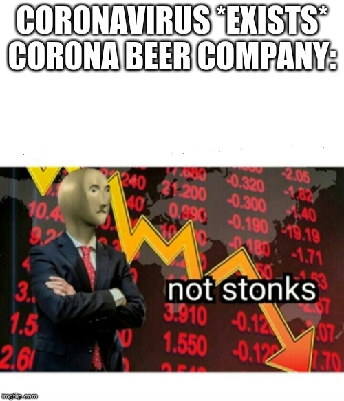 Not Stonks | CORONAVIRUS *EXISTS*
COR0NA BEER COMPANY: | image tagged in not stonks | made w/ Imgflip meme maker