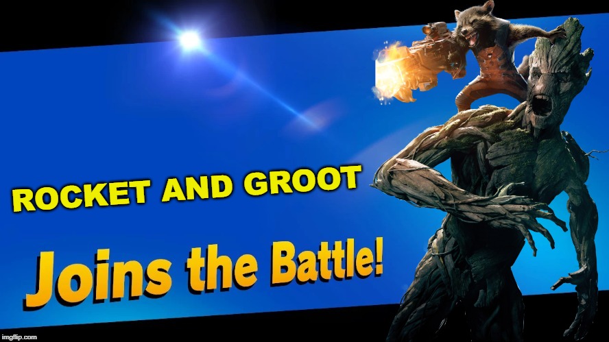 Everyone's favorite space duo in marvel joins the battle! | ROCKET AND GROOT | image tagged in blank joins the battle,super smash bros,guardians of the galaxy,rocket raccoon,groot,marvel | made w/ Imgflip meme maker