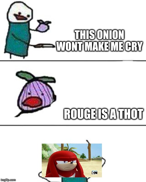 this onion won't make me cry |  THIS ONION WONT MAKE ME CRY; ROUGE IS A THOT | image tagged in this onion won't make me cry | made w/ Imgflip meme maker