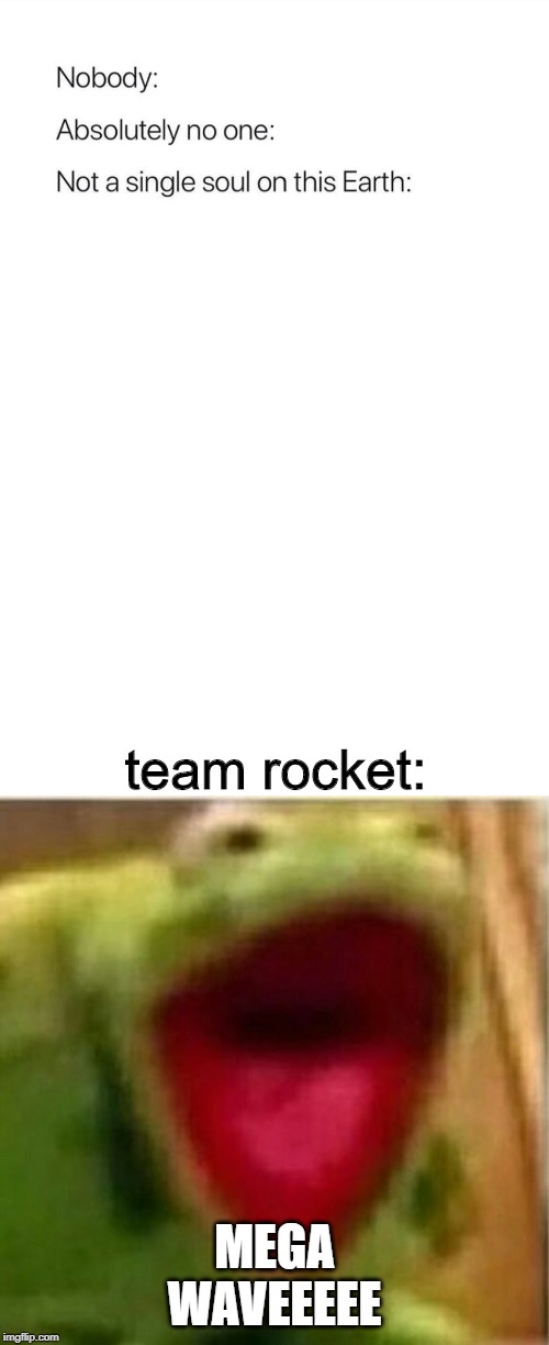 team rocket:; MEGA WAVEEEEE | image tagged in nobody absolutely no one,ahhhhhhhhhhhhh | made w/ Imgflip meme maker