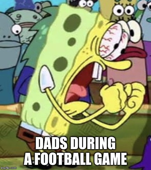 yelling spongebob | DADS DURING A FOOTBALL GAME | image tagged in yelling spongebob | made w/ Imgflip meme maker