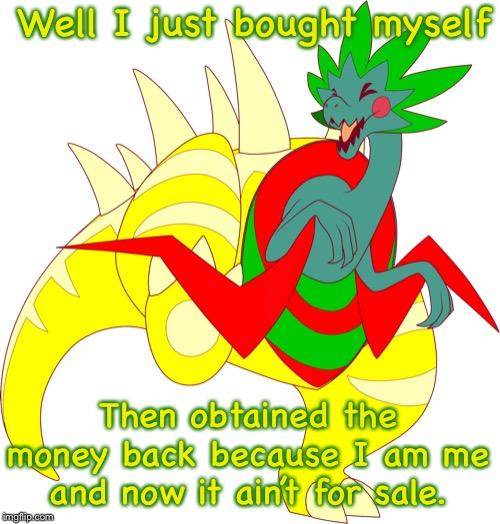 Well I just bought myself Then obtained the money back because I am me and now it ain’t for sale. | image tagged in pterodrake the dracozolt | made w/ Imgflip meme maker