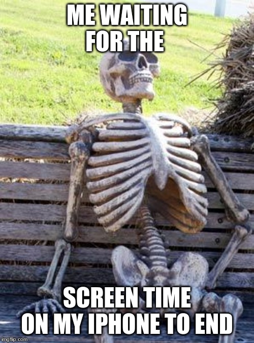 Waiting Skeleton Meme | ME WAITING FOR THE; SCREEN TIME ON MY IPHONE TO END | image tagged in memes,waiting skeleton | made w/ Imgflip meme maker
