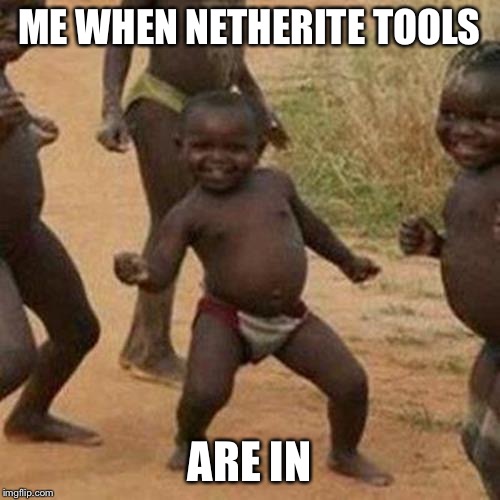 Third World Success Kid | ME WHEN NETHERITE TOOLS; ARE IN | image tagged in memes,third world success kid | made w/ Imgflip meme maker