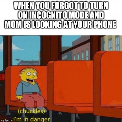 Chuckles, I’m in danger | WHEN YOU FORGOT TO TURN ON INCOGNITO MODE AND MOM IS LOOKING AT YOUR PHONE | image tagged in chuckles im in danger | made w/ Imgflip meme maker