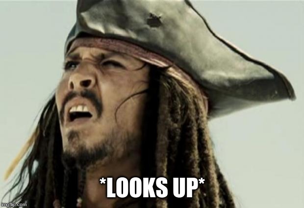 confused dafuq jack sparrow what | *LOOKS UP* | image tagged in confused dafuq jack sparrow what | made w/ Imgflip meme maker