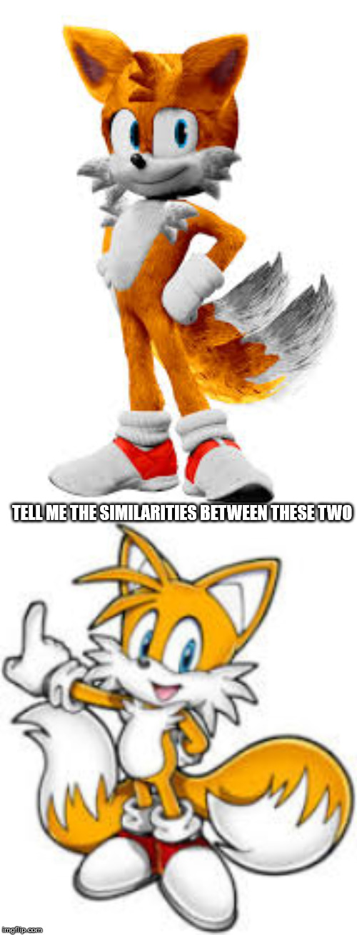 movie tails and Sonic X tails, i like this movie tails the best | TELL ME THE SIMILARITIES BETWEEN THESE TWO | made w/ Imgflip meme maker