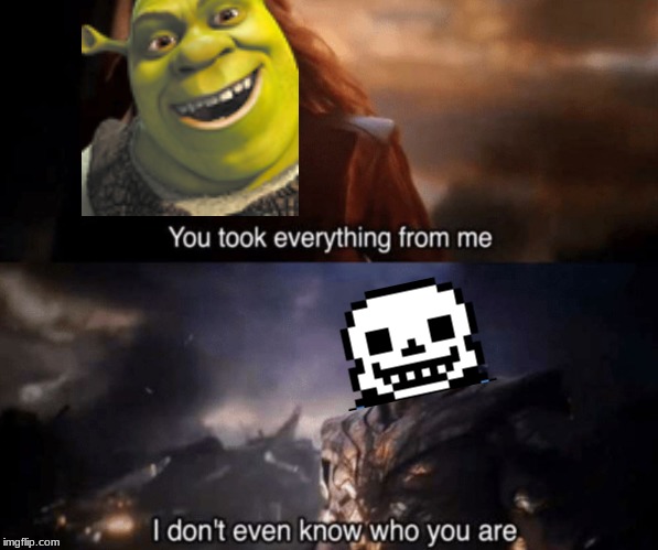 This meme actually has a meaning and you should see it | image tagged in you took everything from me - i don't even know who you are,shrek,sans | made w/ Imgflip meme maker