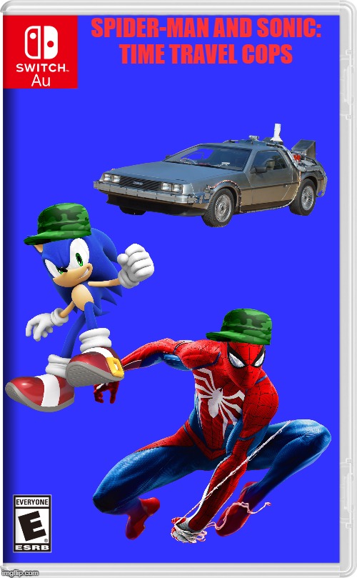 aw yeah cops | SPIDER-MAN AND SONIC:
TIME TRAVEL COPS | image tagged in switch au template,spider-man,sonic the hedgehog,time travel,cops,back to the future | made w/ Imgflip meme maker