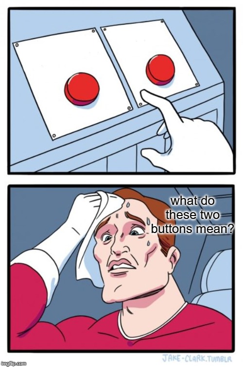 Two Buttons | what do these two buttons mean? | image tagged in memes,two buttons | made w/ Imgflip meme maker