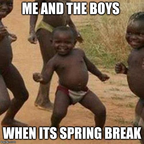 Third World Success Kid | ME AND THE BOYS; WHEN ITS SPRING BREAK | image tagged in memes,third world success kid | made w/ Imgflip meme maker