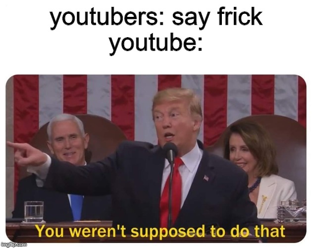 You weren't supposed to do that | youtubers: say frick
youtube: | image tagged in you weren't supposed to do that | made w/ Imgflip meme maker