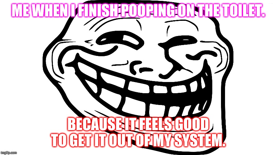 Toilet meme | ME WHEN I FINISH POOPING ON THE TOILET. BECAUSE IT FEELS GOOD TO GET IT OUT OF MY SYSTEM. | image tagged in funny meme | made w/ Imgflip meme maker