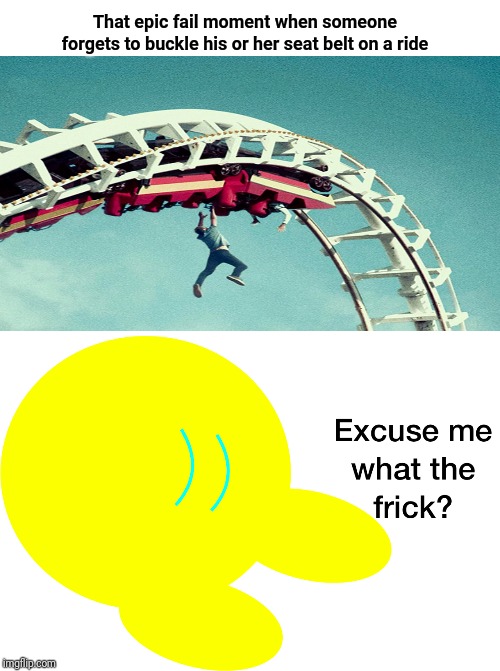 Roller coaster | That epic fail moment when someone forgets to buckle his or her seat belt on a ride | image tagged in excuse me what the frick kibble,rollercoaster,roller coaster,funny,memes,meme | made w/ Imgflip meme maker