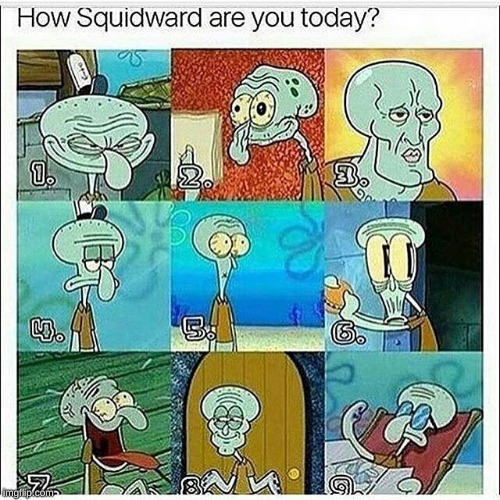 The 9 levels of squidward | image tagged in squidward,fun,memes | made w/ Imgflip meme maker