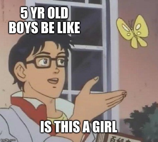 Is This A Pigeon Meme | 5 YR OLD BOYS BE LIKE; IS THIS A GIRL | image tagged in memes,is this a pigeon | made w/ Imgflip meme maker