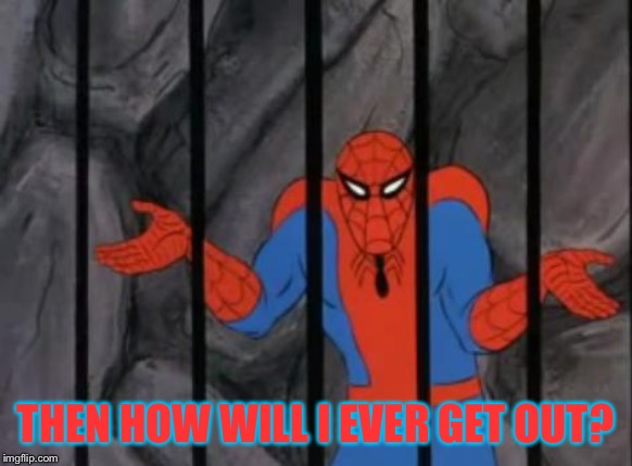 spiderman jail | THEN HOW WILL I EVER GET OUT? | image tagged in spiderman jail | made w/ Imgflip meme maker