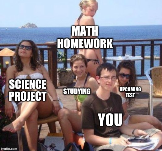 when you have so much things to do and which one to do first | MATH HOMEWORK; UPCOMING TEST; SCIENCE PROJECT; STUDYING; YOU | image tagged in memes,priority peter | made w/ Imgflip meme maker