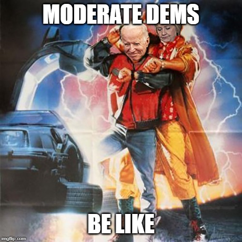 BACK TO THE MODERATE FUTURE! | MODERATE DEMS; BE LIKE | image tagged in back to the moderate future | made w/ Imgflip meme maker