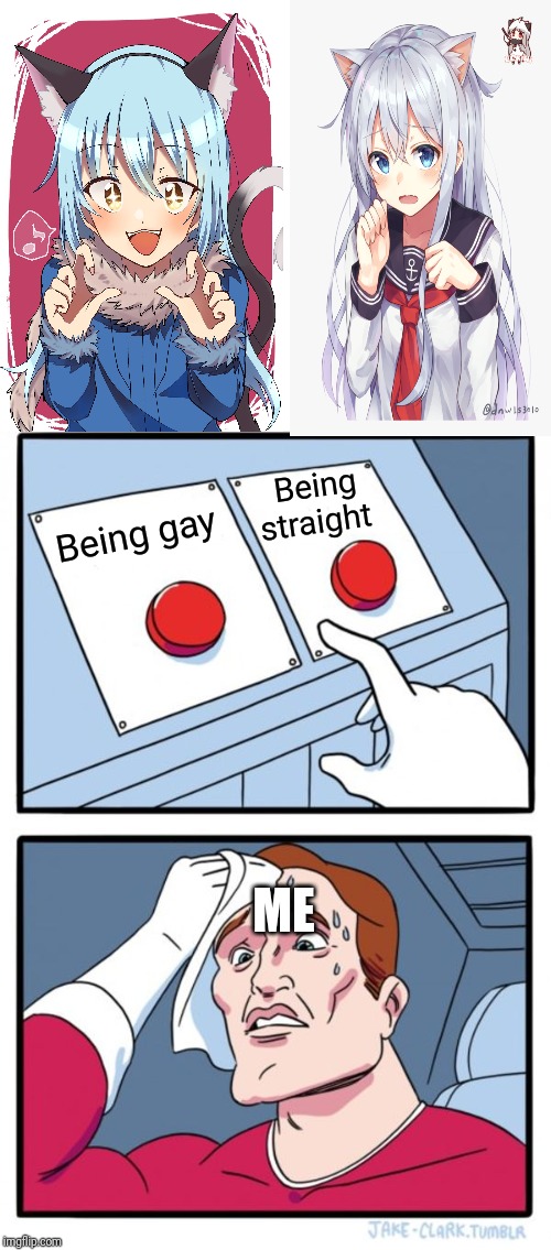 Two Buttons | Being straight; Being gay; ME | image tagged in memes,two buttons | made w/ Imgflip meme maker