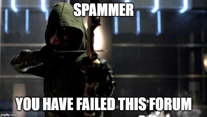 Arrow - You Have Failed This City | SPAMMER; YOU HAVE FAILED THIS FORUM | image tagged in arrow - you have failed this city | made w/ Imgflip meme maker