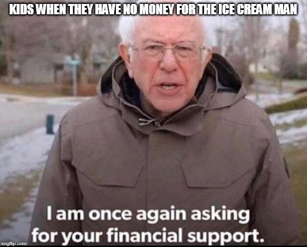 I am once again asking for your financial support | KIDS WHEN THEY HAVE NO MONEY FOR THE ICE CREAM MAN | image tagged in i am once again asking for your financial support | made w/ Imgflip meme maker