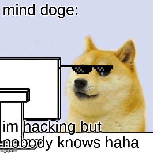 Hacker Doge | mind doge:; im hacking but nobody knows haha | image tagged in hacker doge | made w/ Imgflip meme maker