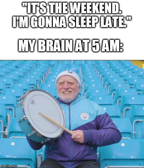 ''IT'S THE WEEKEND. I'M GONNA SLEEP LATE.'' MY BRAIN AT 5 AM: | image tagged in blank white template | made w/ Imgflip meme maker