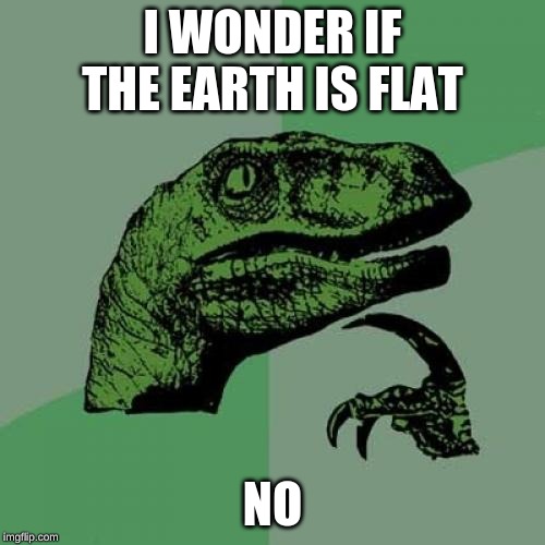 Philosoraptor Meme | I WONDER IF THE EARTH IS FLAT; NO | image tagged in memes,philosoraptor | made w/ Imgflip meme maker