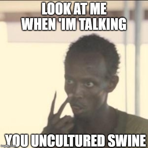 Look At Me Meme | LOOK AT ME WHEN 'IM TALKING; YOU UNCULTURED SWINE | image tagged in memes,look at me | made w/ Imgflip meme maker