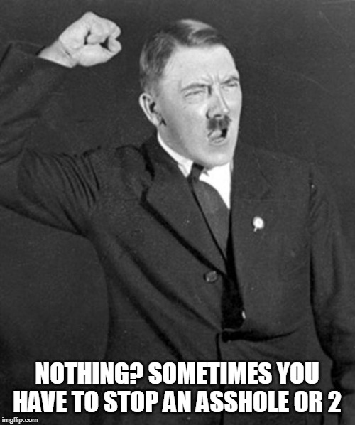Angry Hitler | NOTHING? SOMETIMES YOU HAVE TO STOP AN ASSHOLE OR 2 | image tagged in angry hitler | made w/ Imgflip meme maker