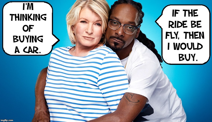 Advice from Snoop Dog:  Cars | I'M THINKING OF BUYING A CAR. IF THE RIDE BE FLY, THEN I WOULD     BUY. | image tagged in vince vance,martha stewart,snoop dogg,cars,advice,martha stewart problems | made w/ Imgflip meme maker