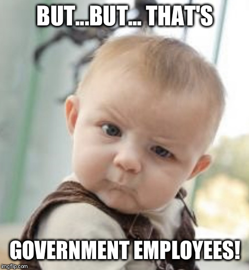 Incredulous Baby | BUT...BUT... THAT'S GOVERNMENT EMPLOYEES! | image tagged in incredulous baby | made w/ Imgflip meme maker
