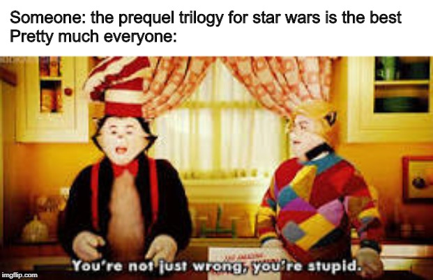 Your not just wrong your stupid | Someone: the prequel trilogy for star wars is the best

Pretty much everyone: | image tagged in your not just wrong your stupid | made w/ Imgflip meme maker