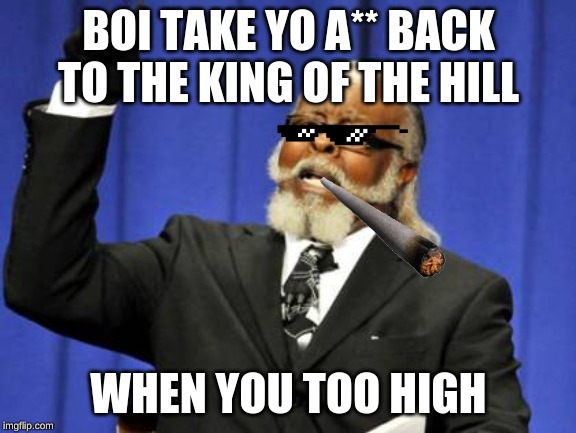 Too Damn High Meme | BOI TAKE YO A** BACK TO THE KING OF THE HILL; WHEN YOU TOO HIGH | image tagged in memes,too damn high | made w/ Imgflip meme maker