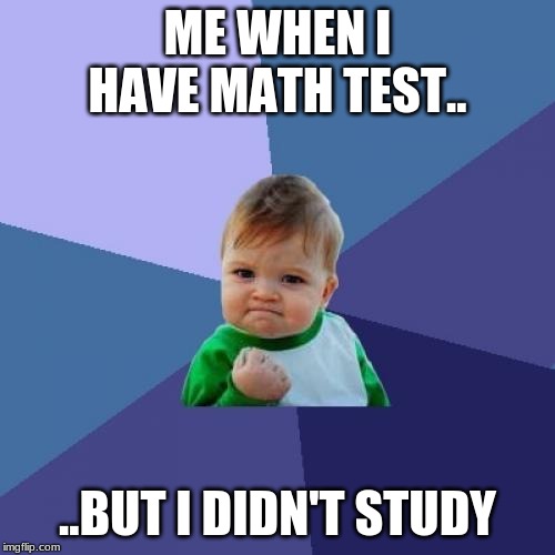 Success Kid Meme | ME WHEN I HAVE MATH TEST.. ..BUT I DIDN'T STUDY | image tagged in memes,success kid | made w/ Imgflip meme maker