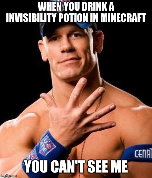 JOHN CENA | WHEN YOU DRINK A INVISIBILITY POTION IN MINECRAFT; YOU CAN'T SEE ME | image tagged in john cena | made w/ Imgflip meme maker